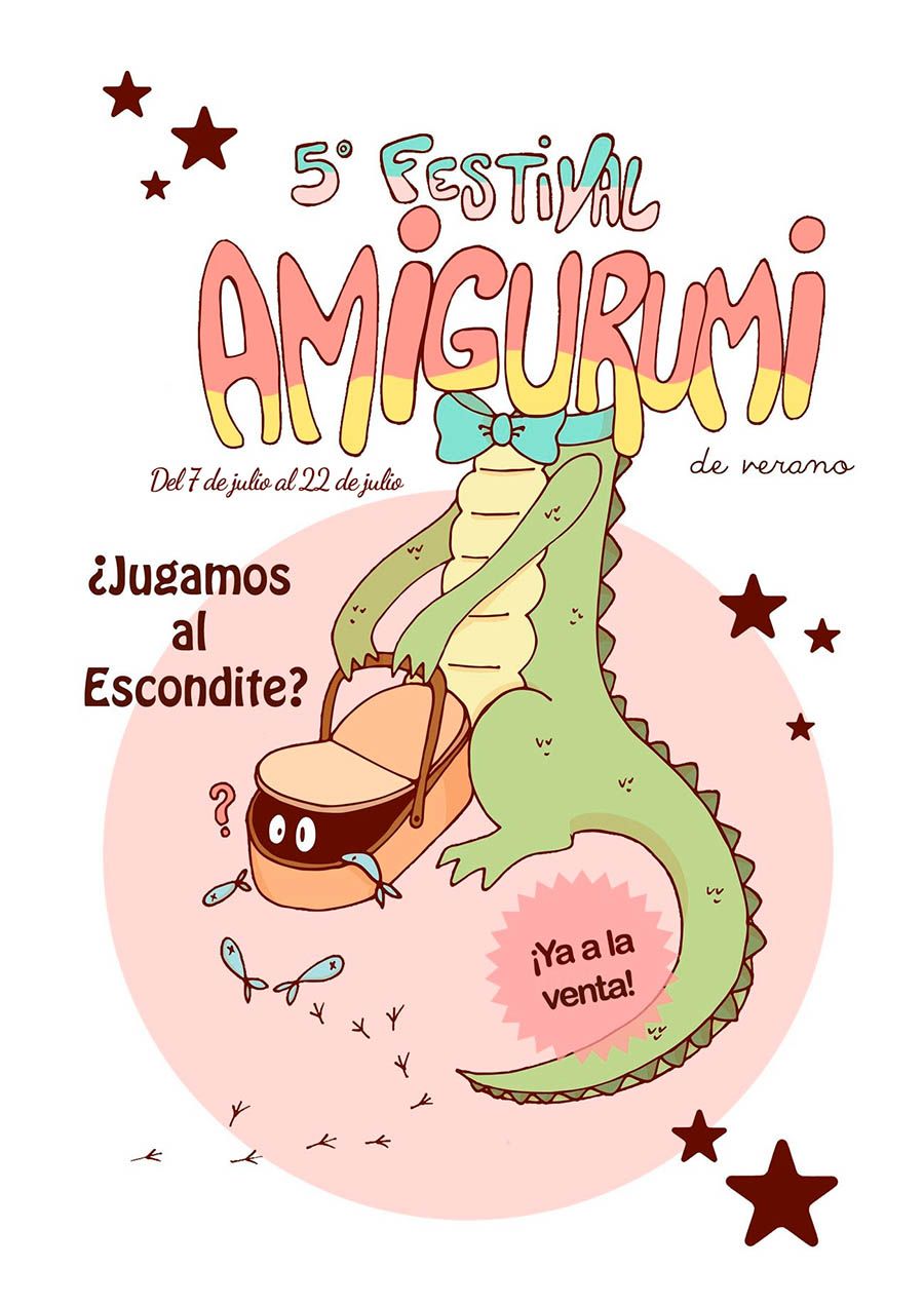 Cartel oficial del Festival Amigurumi de Verano 2025: ¿Jugamos al escondite?