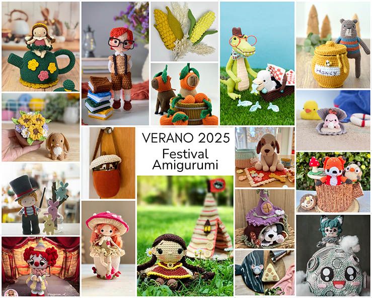 Collage de diseños del Festival Amigurumi de Verano 2025