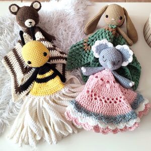 pack mantitas de apego bebé crochet amigurumi abeja oso conejo elefante amigudolls