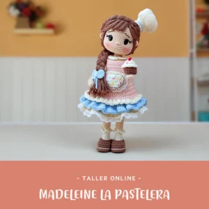 Madeleine la pastelera, taller online de amigurumi con clases en vídeo y patrón PDF incluido.